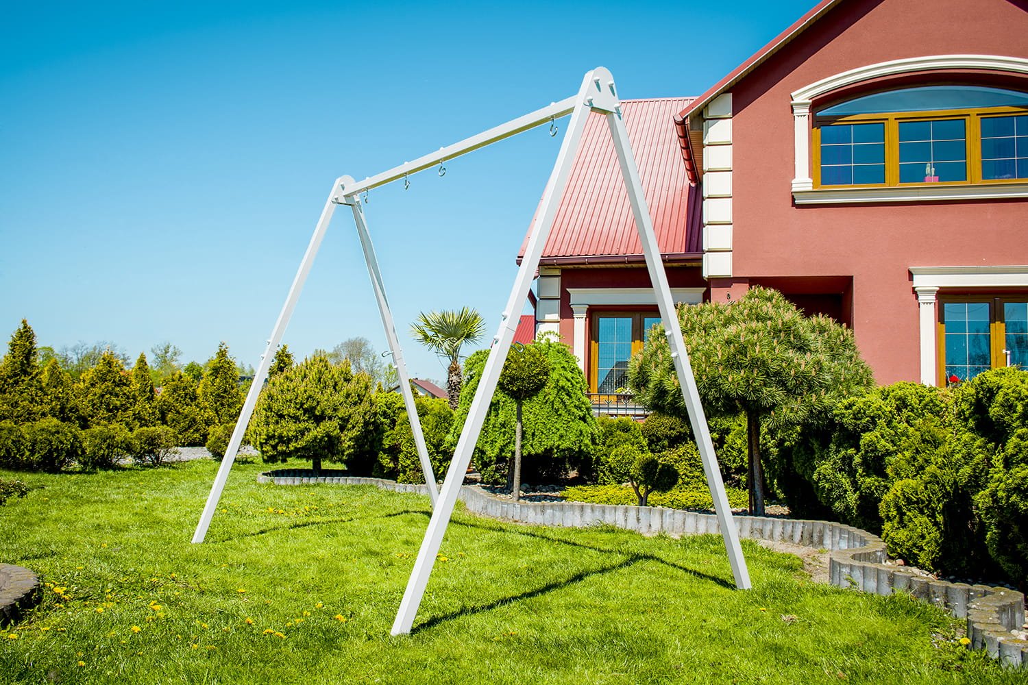 Gartenschaukelgestell Doppelschaukel 3In1 Weiß_4 Gartenschaukelgestell Doppelschaukel 3In1 Weiß